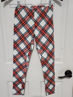 Girls Plaid Stretch Leggings - Red Multi